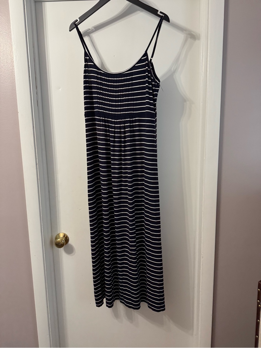 Calvin Klein Striped Navy and White Spaghetti Strap Maxi Dress